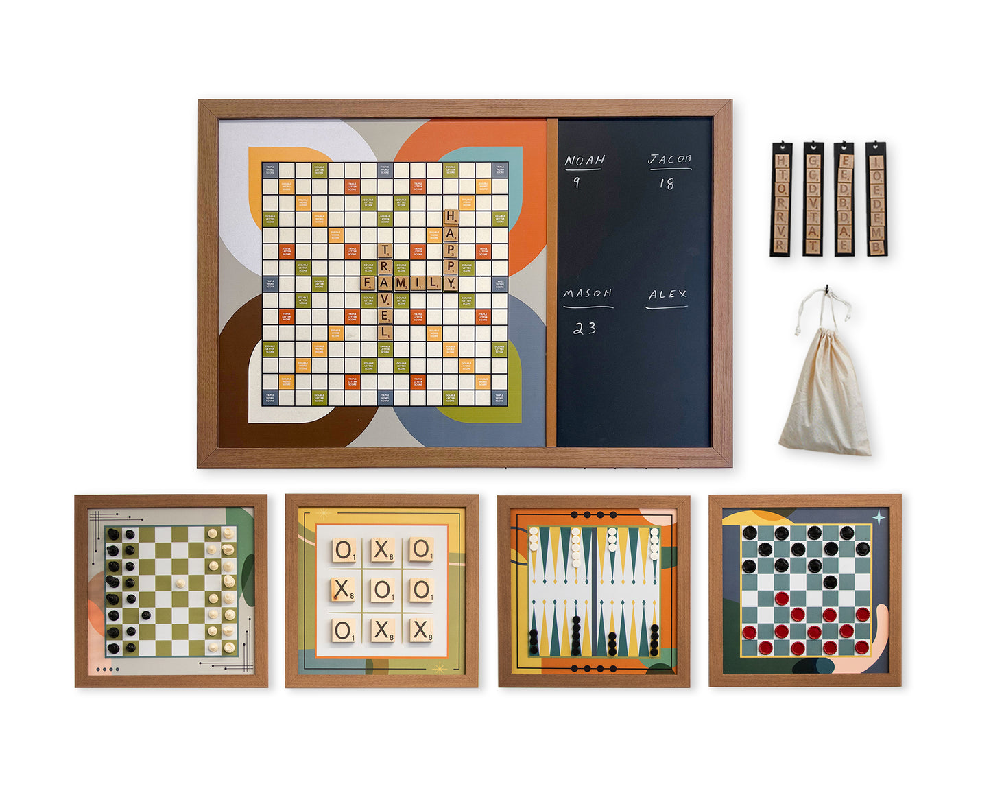 Combo Set of Games & Scrabble - Mid-Century Modern