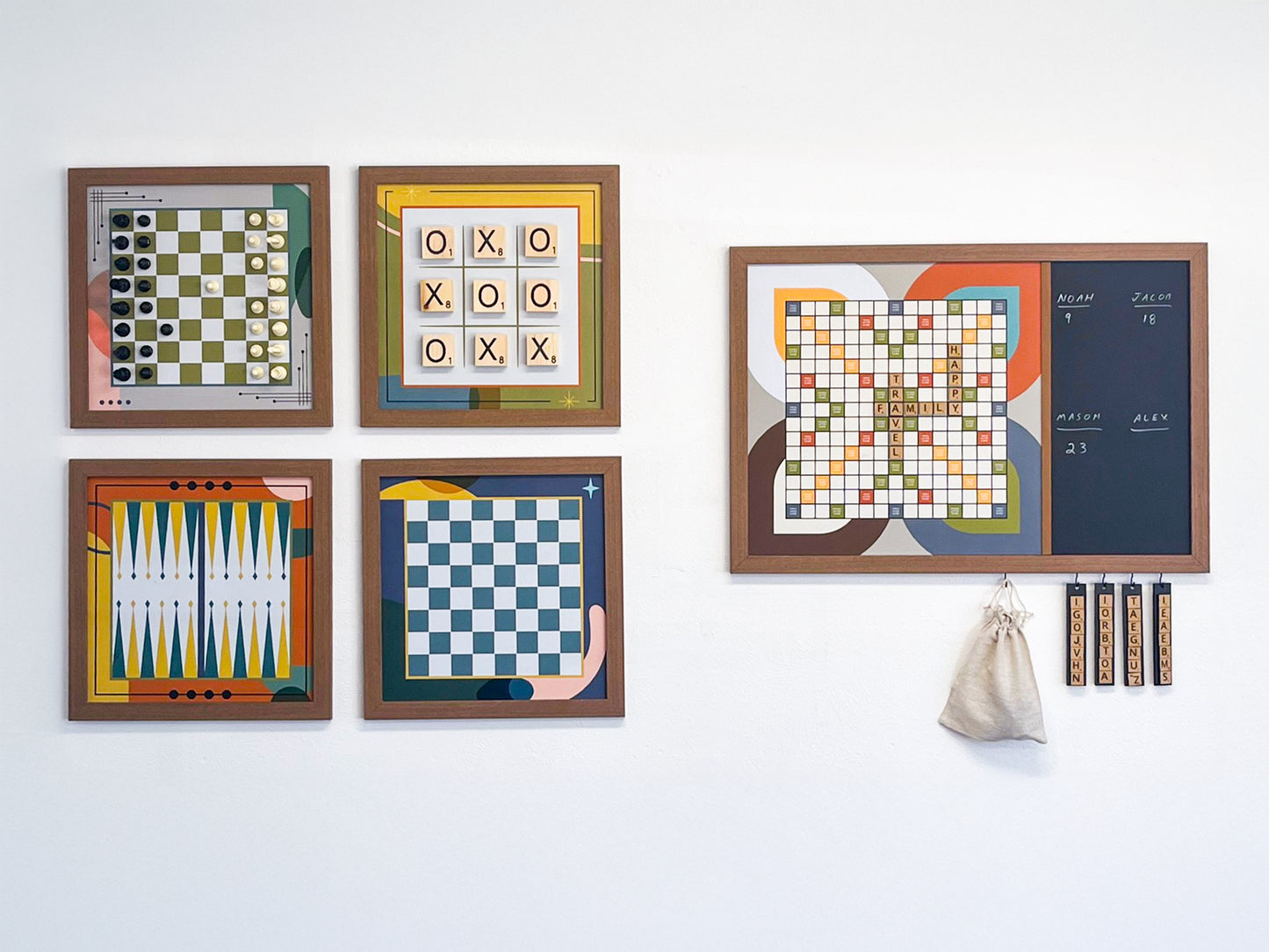 Combo Set of Games & Scrabble - Mid-Century Modern