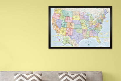 Framed Magnetic Travel Map - USA - Ocean Blue