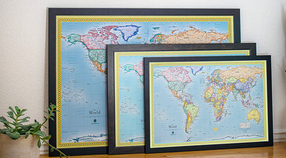 Framed Magnetic Travel Map - World - Ocean Blue