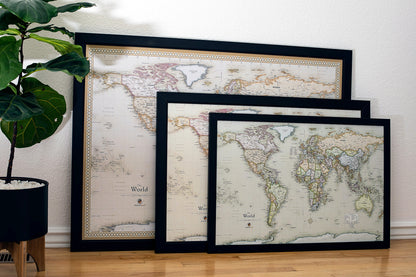 Framed Magnetic Travel Map - World - Light Tan