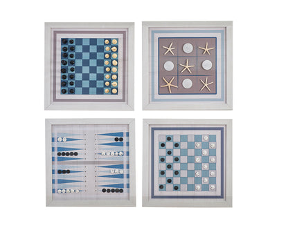 Board Game Wall Decor - 4 pack Magnetic Canvas Games - BEACH WOOD - Chess,  Backgammon, Checkers, Tic Tac Toe