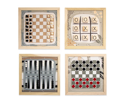 Board Game Wall Decor - 4 pack Magnetic Canvas Games - BOHO/JAPANDI - Chess,  Backgammon, Checkers, Tic Tac Toe