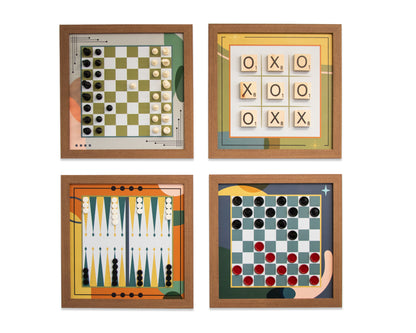 Board Game Wall Decor - 4 pack Magnetic Canvas Games - MID-CENTURY MODERN - Chess,  Backgammon, Checkers, Tic Tac Toe