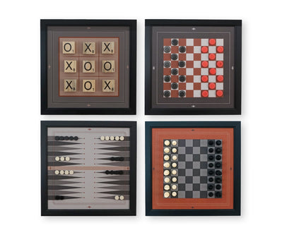Board Game Wall Decor - 4 pack Magnetic Canvas Games - MODERN - Chess,  Backgammon, Checkers, Tic Tac Toe