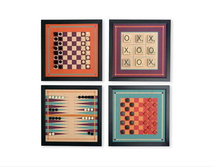 Board Game Wall Decor - 4 pack Magnetic Canvas Games - RETRO - Chess,  Backgammon, Checkers, Tic Tac Toe