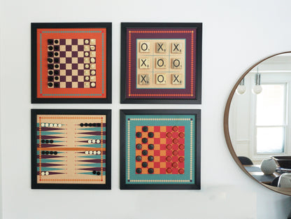 Board Game Wall Decor - 4 pack Magnetic Canvas Games - RETRO - Chess,  Backgammon, Checkers, Tic Tac Toe