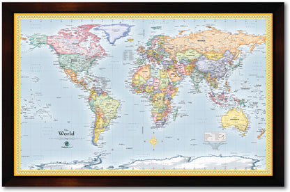 Framed Magnetic Travel Map - World - Ocean Blue