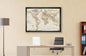 Framed Magnetic Travel Map - World - Light Tan