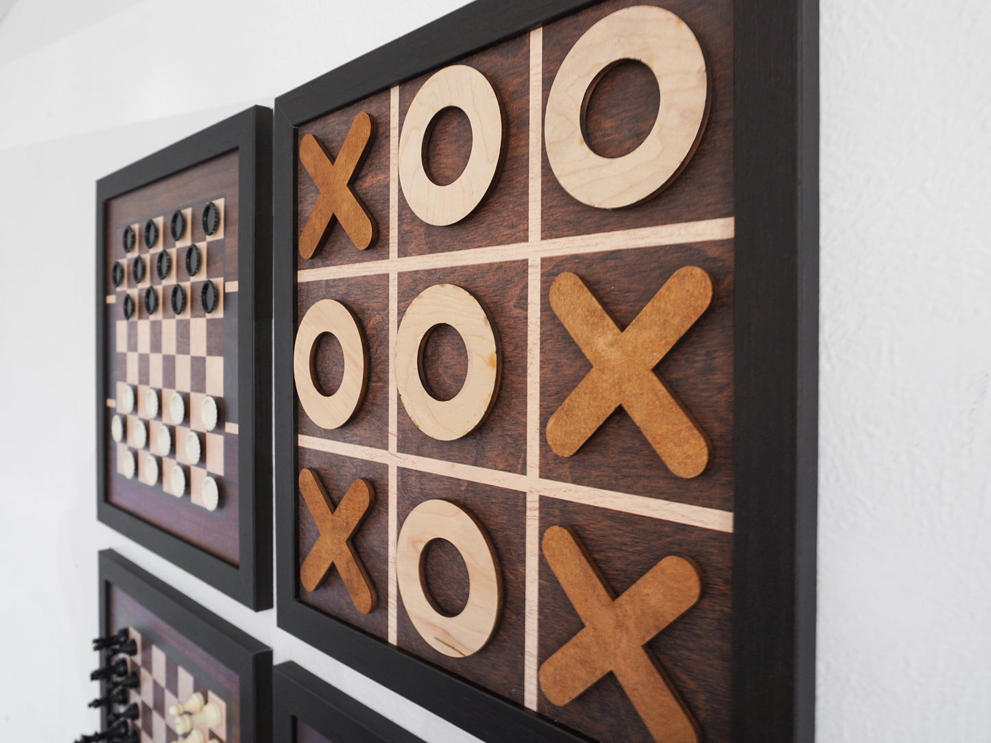 Magnetic Wall Hanging Tic Tac Toe Game - Dark Wood