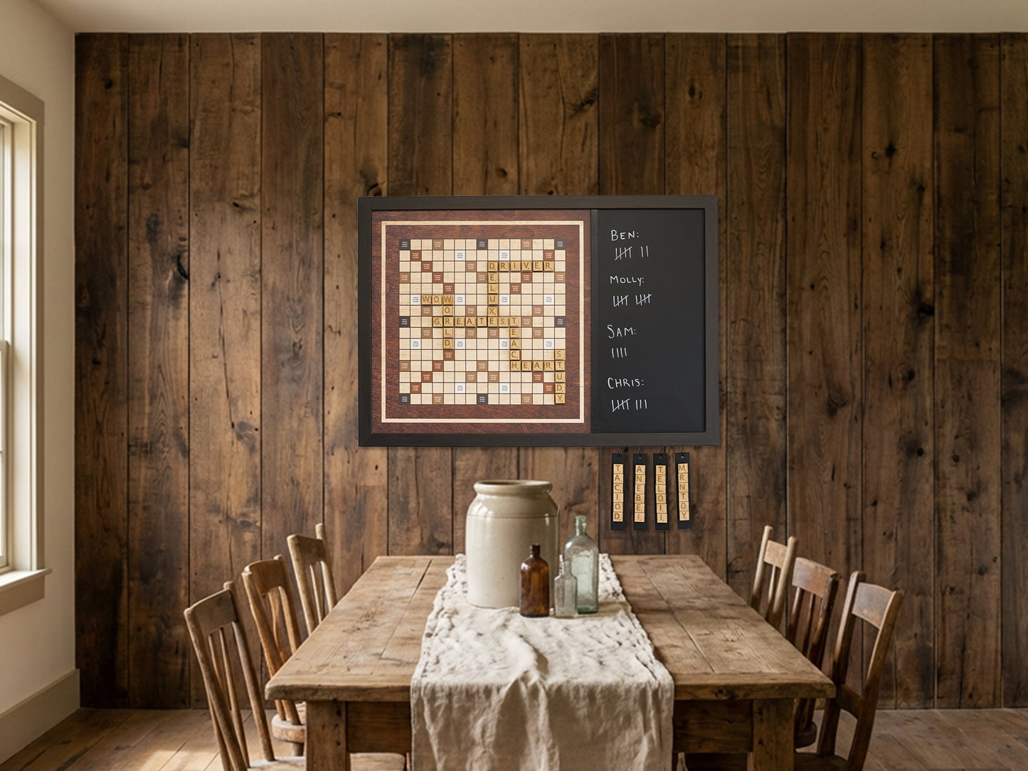 Magnetic Wall Scrabble Game - Dark Wood Design