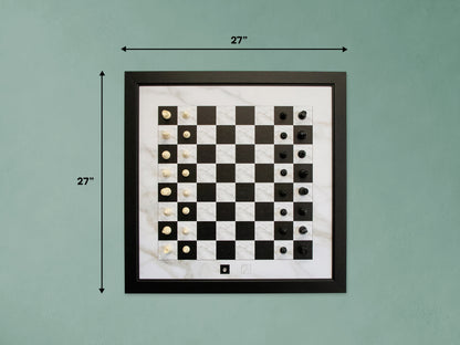 Magnetic Chess Boards - Wall Mounted & Hand Framed - WHITE & BLACK - Black Frame