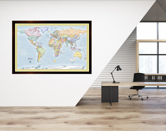 Framed Magnetic Travel Map - World - Ocean Blue