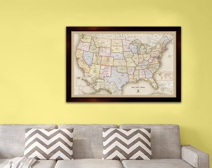 Framed Magnetic Travel Map - USA - Light Tan