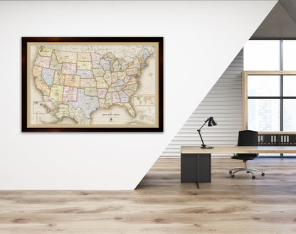 Framed Magnetic Travel Map - USA - Light Tan