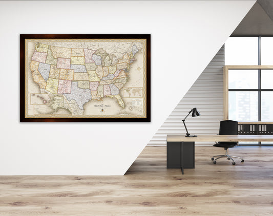 Framed Magnetic Travel Map - USA - Light Tan