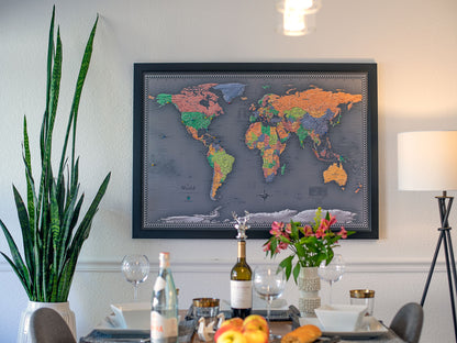 Framed Magnetic Travel Map - World - Modern Grey