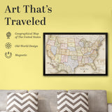 Framed Magnetic Travel Map - Classic Tan