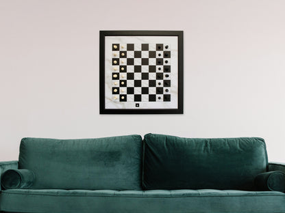 Magnetic Chess Boards - Wall Mounted & Hand Framed - WHITE & BLACK - Black Frame