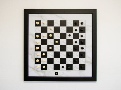 Magnetic Chess Boards - Wall Mounted & Hand Framed - WHITE & BLACK - Black Frame