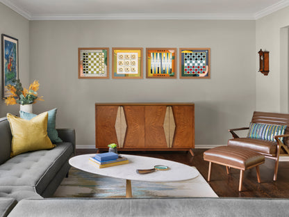Board Game Wall Decor - 4 pack Magnetic Canvas Games - MID-CENTURY MODERN - Chess,  Backgammon, Checkers, Tic Tac Toe