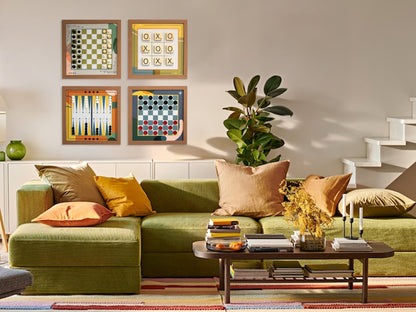 Board Game Wall Decor - 4 pack Magnetic Canvas Games - MID-CENTURY MODERN - Chess,  Backgammon, Checkers, Tic Tac Toe