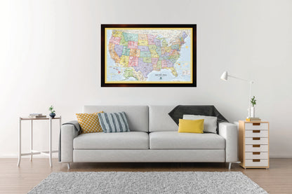 Framed Magnetic Travel Map - USA - Ocean Blue