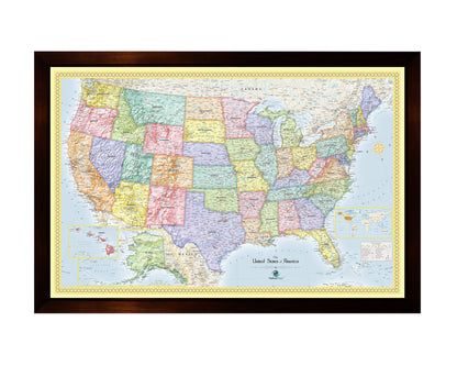 Framed Magnetic Travel Map - USA - Ocean Blue