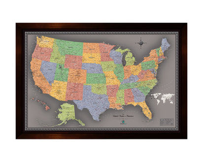 Framed Magnetic Travel Map - USA - Modern Grey