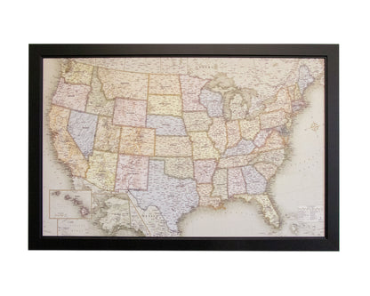 Framed Magnetic Travel Map - USA - Light Tan