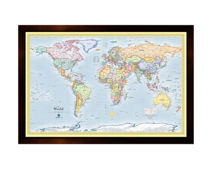 Framed Magnetic Travel Map - World - Ocean Blue