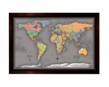 Framed Magnetic Travel Map - World - Modern Grey