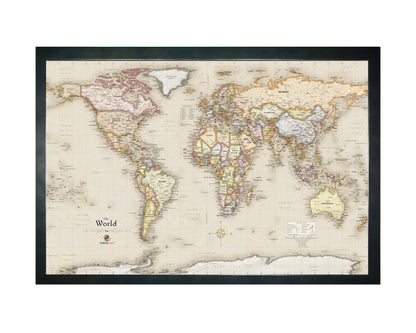 Framed Magnetic Travel Map - World - Light Tan