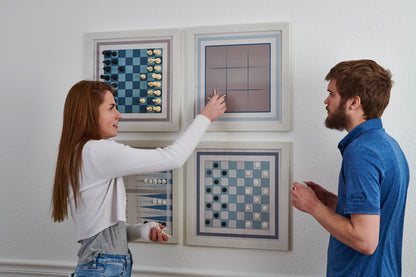 Board Game Wall Decor - 4 pack Magnetic Canvas Games - BEACH WOOD - Chess,  Backgammon, Checkers, Tic Tac Toe