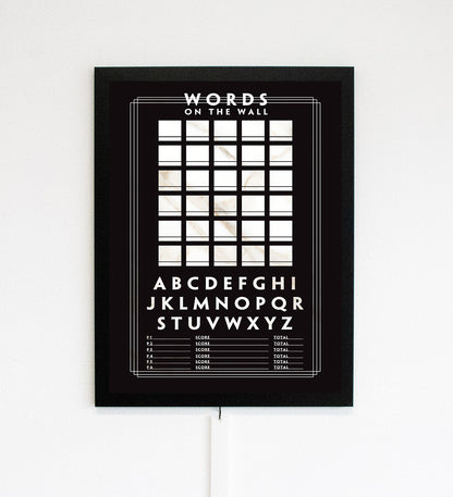 Words on the Wall - Game Room Wall Decor - Playable Family Game - Black & White