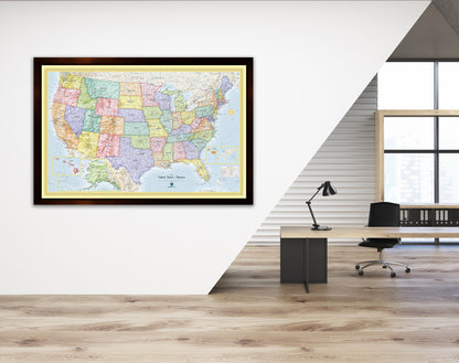 Framed Magnetic Travel Map - USA - Ocean Blue