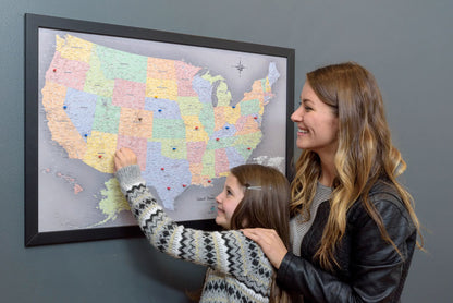 Framed Magnetic Travel Map - USA - Modern Grey