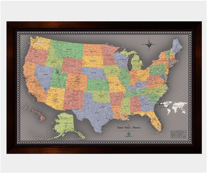 Framed Magnetic Travel Map - USA - Modern Grey