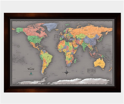 Framed Magnetic Travel Map - World - Modern Grey