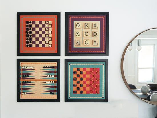 Set of 4 Magnetic Canvas Games: Chess | Backgammon | Checkers | Tic Tac Toe