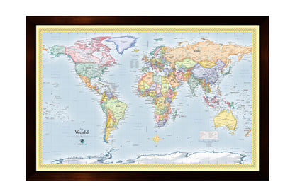 Framed Magnetic Travel Map Large 37" x 25" - Ocean Blue