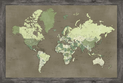 XL Framed Magnetic Travel Map - Army Green