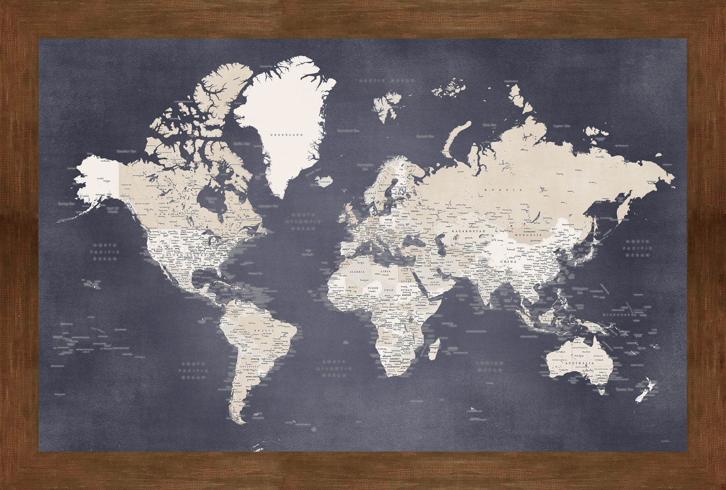 XL Framed Magnetic Travel Map - Midnight Blue Earth