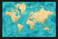 Bold Turquoise World 33x22 Frame Black Framed Magnetic Travel Map