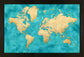 Bold Turquoise World 37x25 Frame Black Framed Magnetic Travel Map