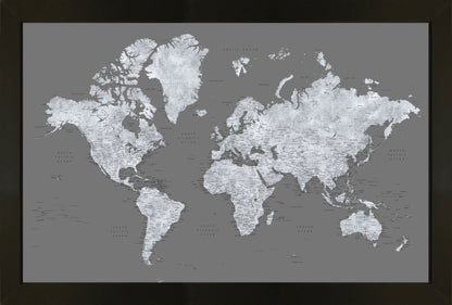 Framed Magnetic Travel Map XL - Dark Grey Scale