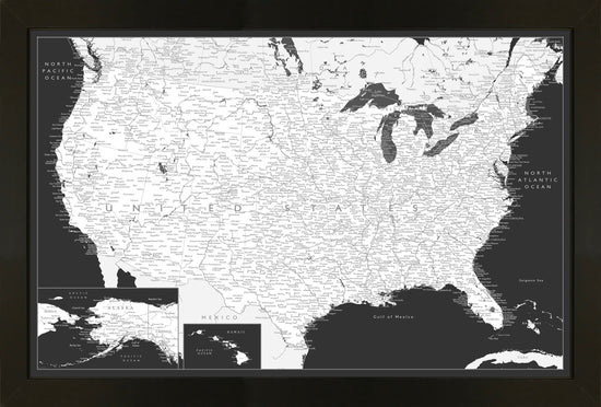 Framed Magnetic Travel Map XL - Modern Black