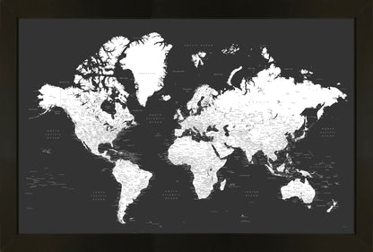 Framed Magnetic Travel Map Large - Modern Black