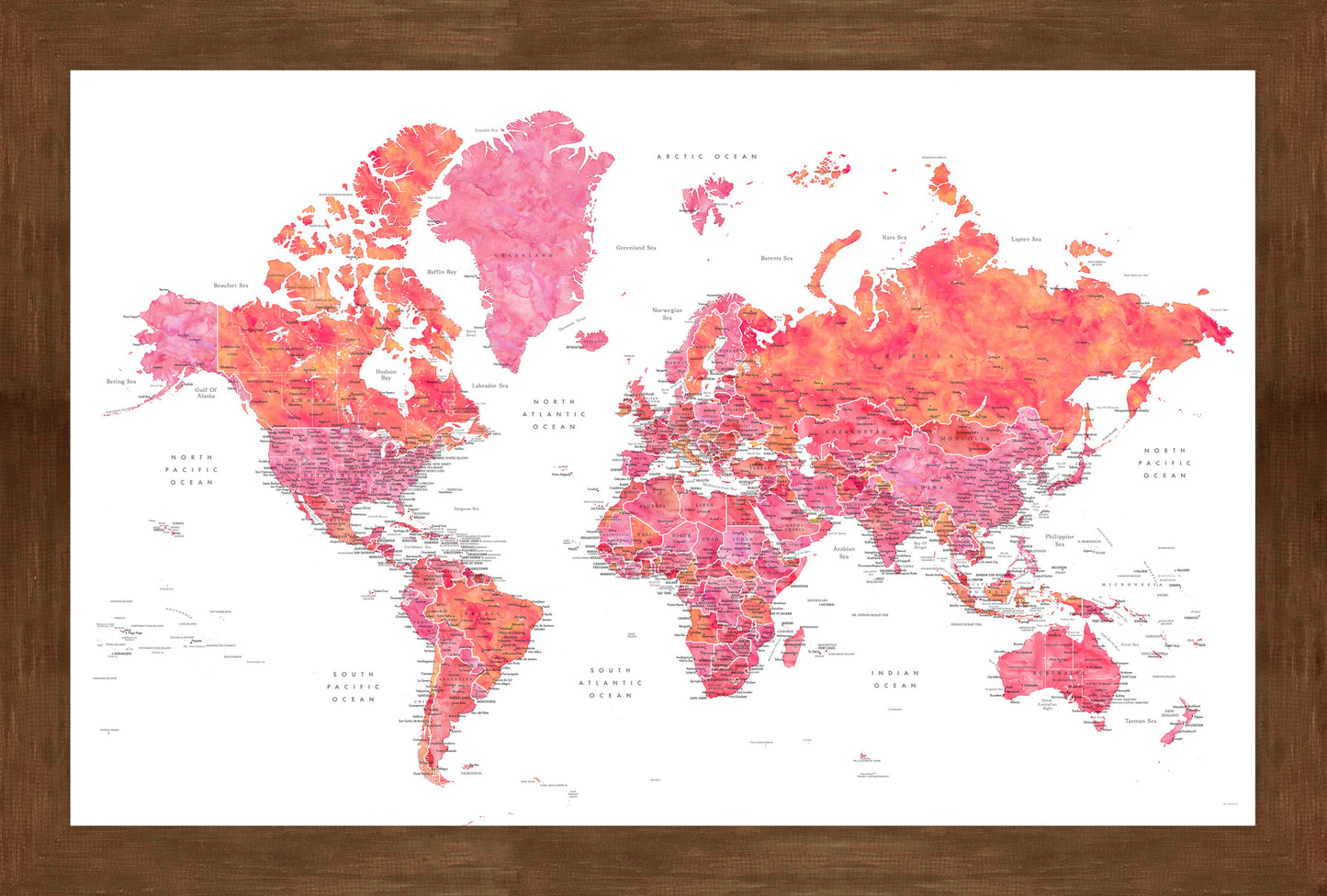 XL Framed Magnetic Travel Map - Red Sun