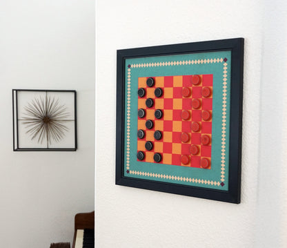 Checkerboard Game Board and Pieces - Style Retro